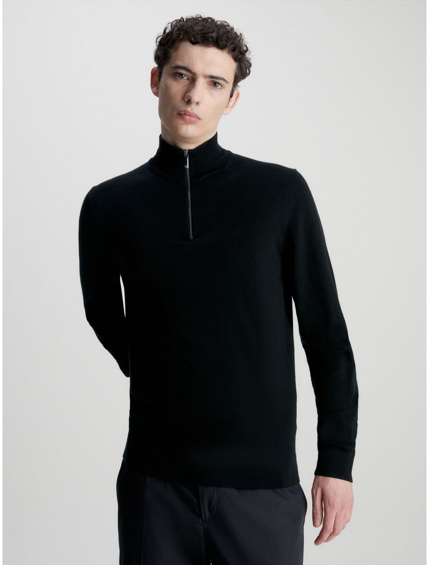 Sweater de cuello con cremallera en lana merino