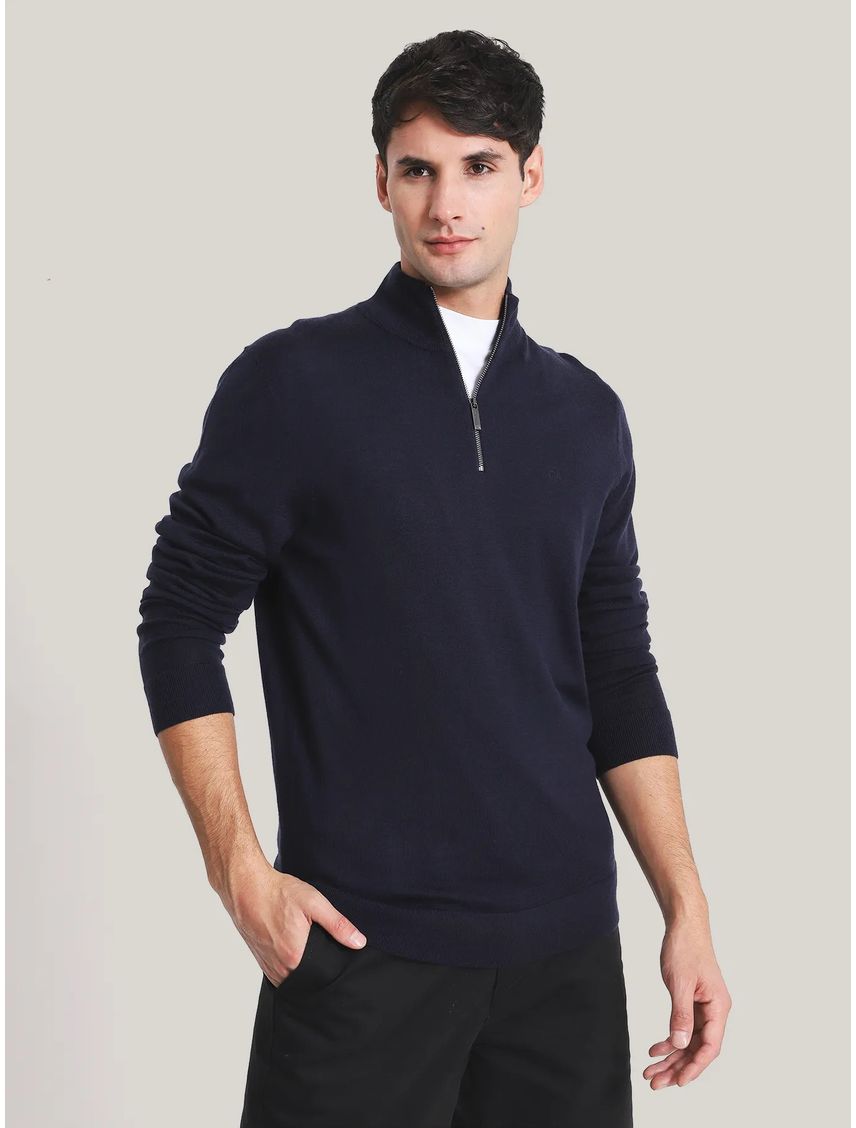 Sweater de cuello con cremallera en lana merino
