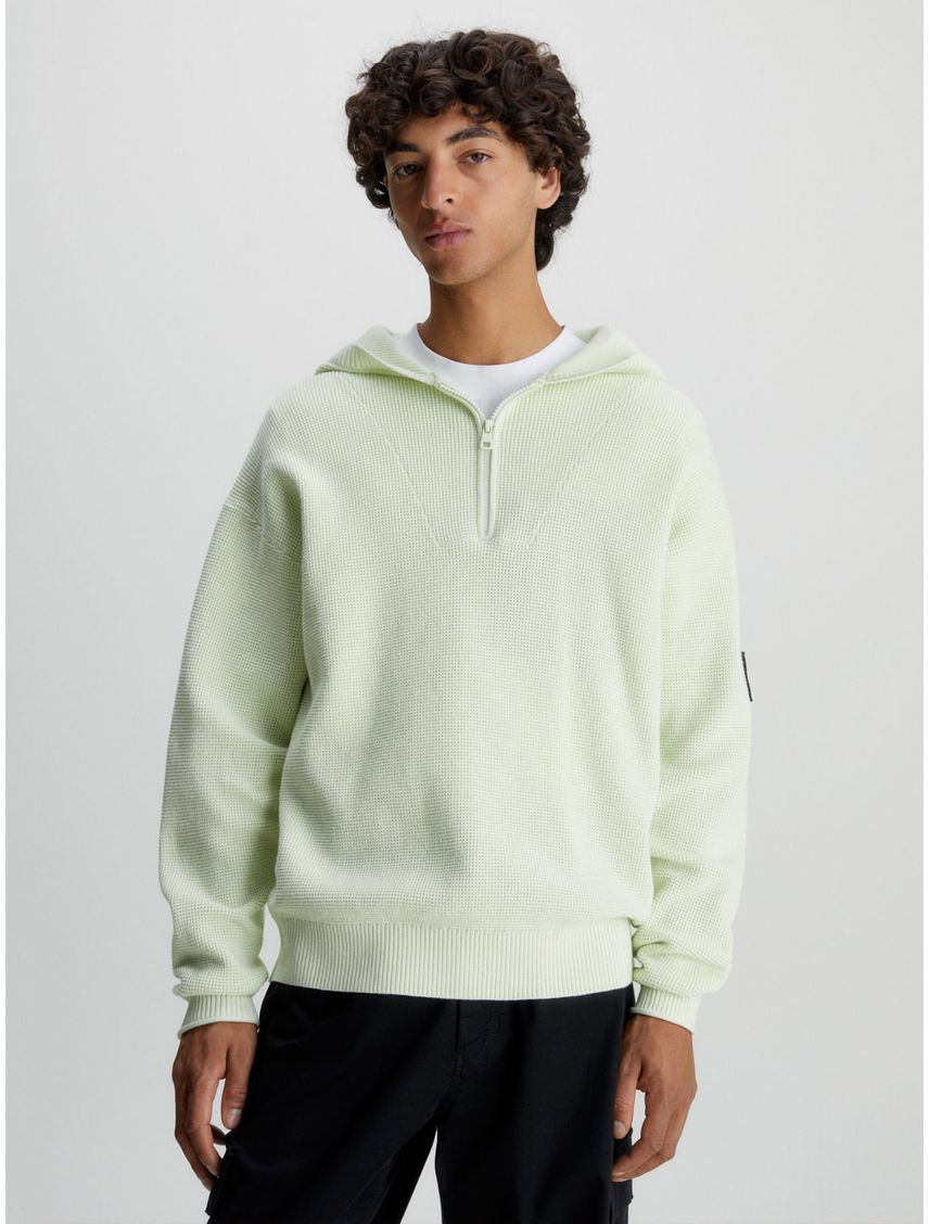 Sweater con capucha de algodón gofrado