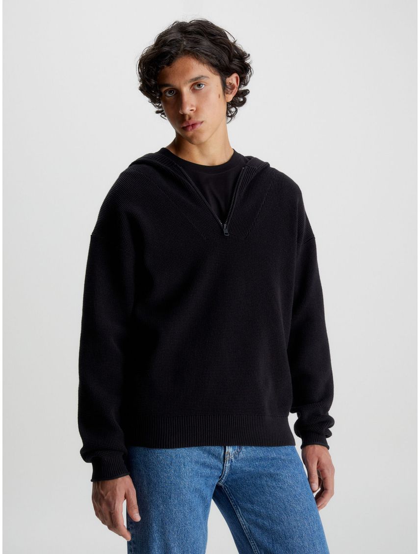 Sweater con capucha de algodón gofrado