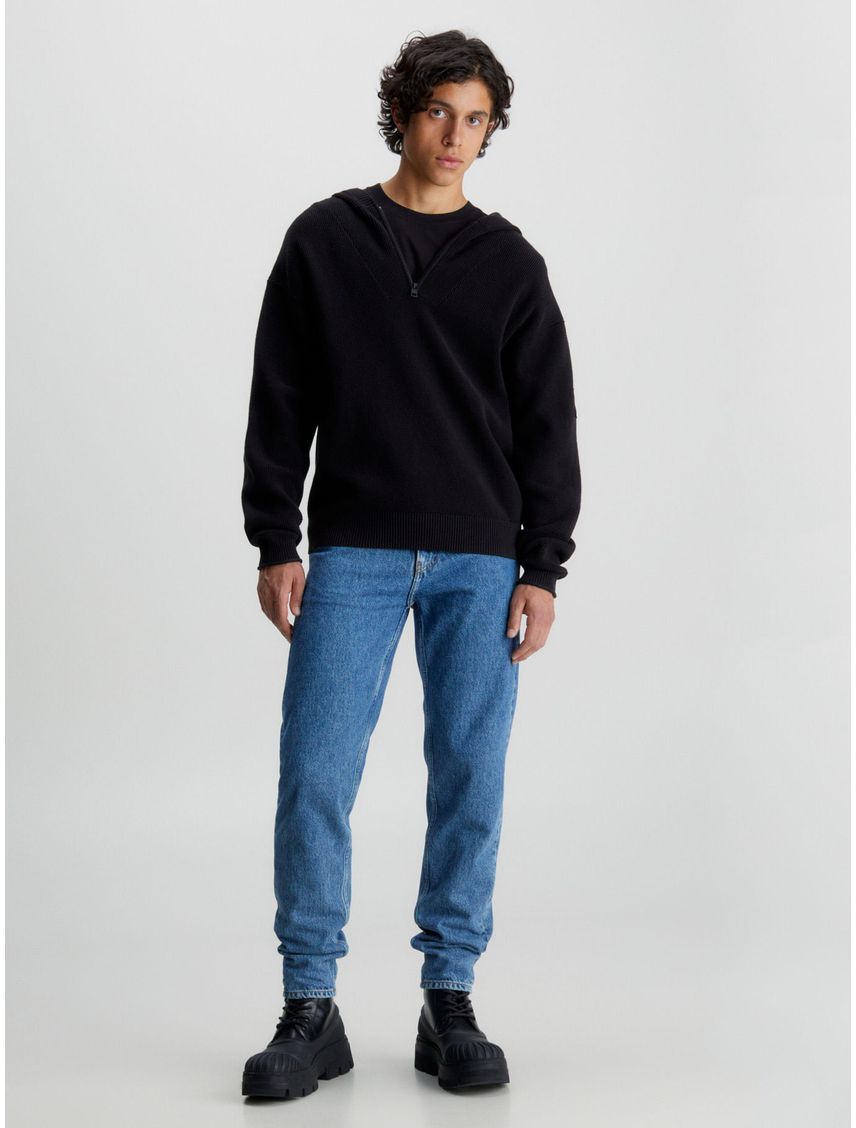 Sweater con capucha de algodón gofrado