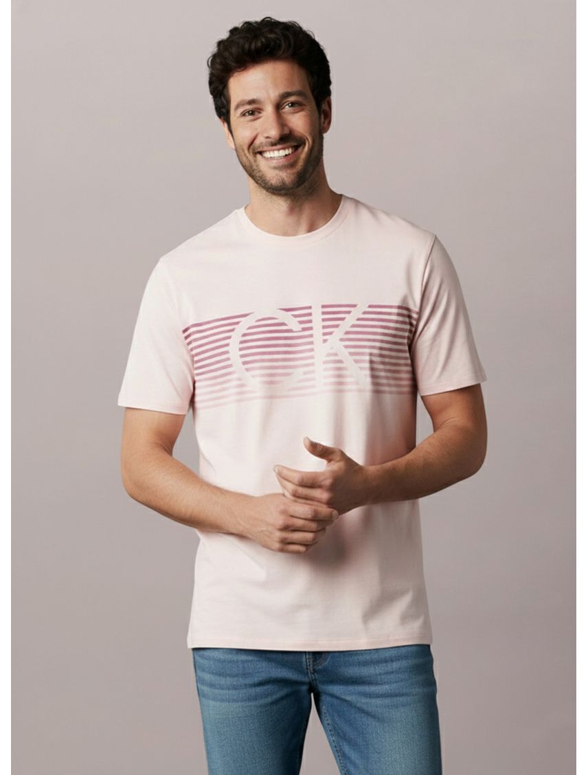 Remera manga corta con monograma y rayas