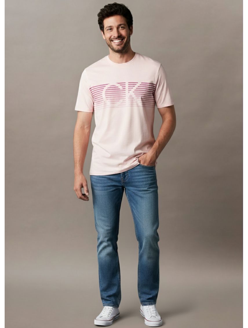 Remera manga corta con monograma y rayas