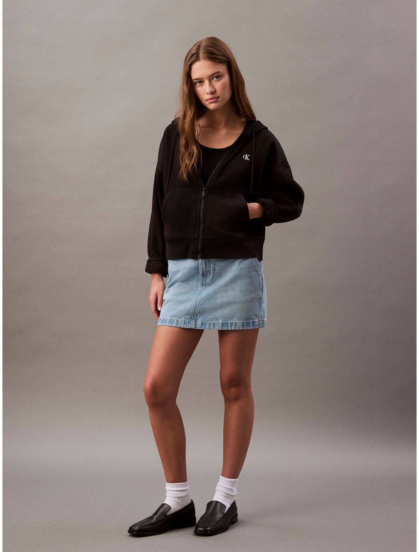 Buzo frizado con capucha y cierre Cropped y Oversize