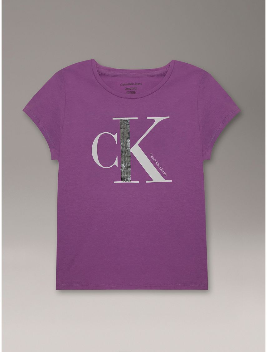 Remera con monograma y detalle de lentejuelas para niña