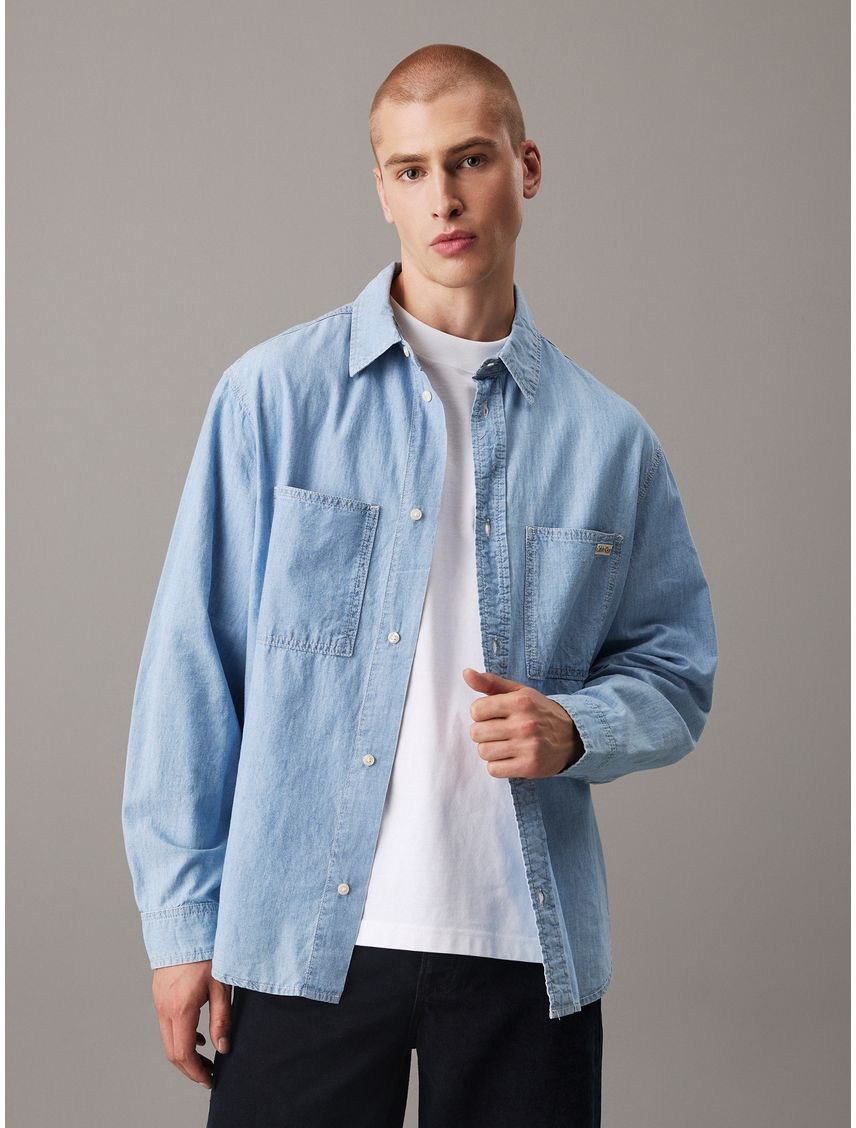 Camisa denim holgada de cambray