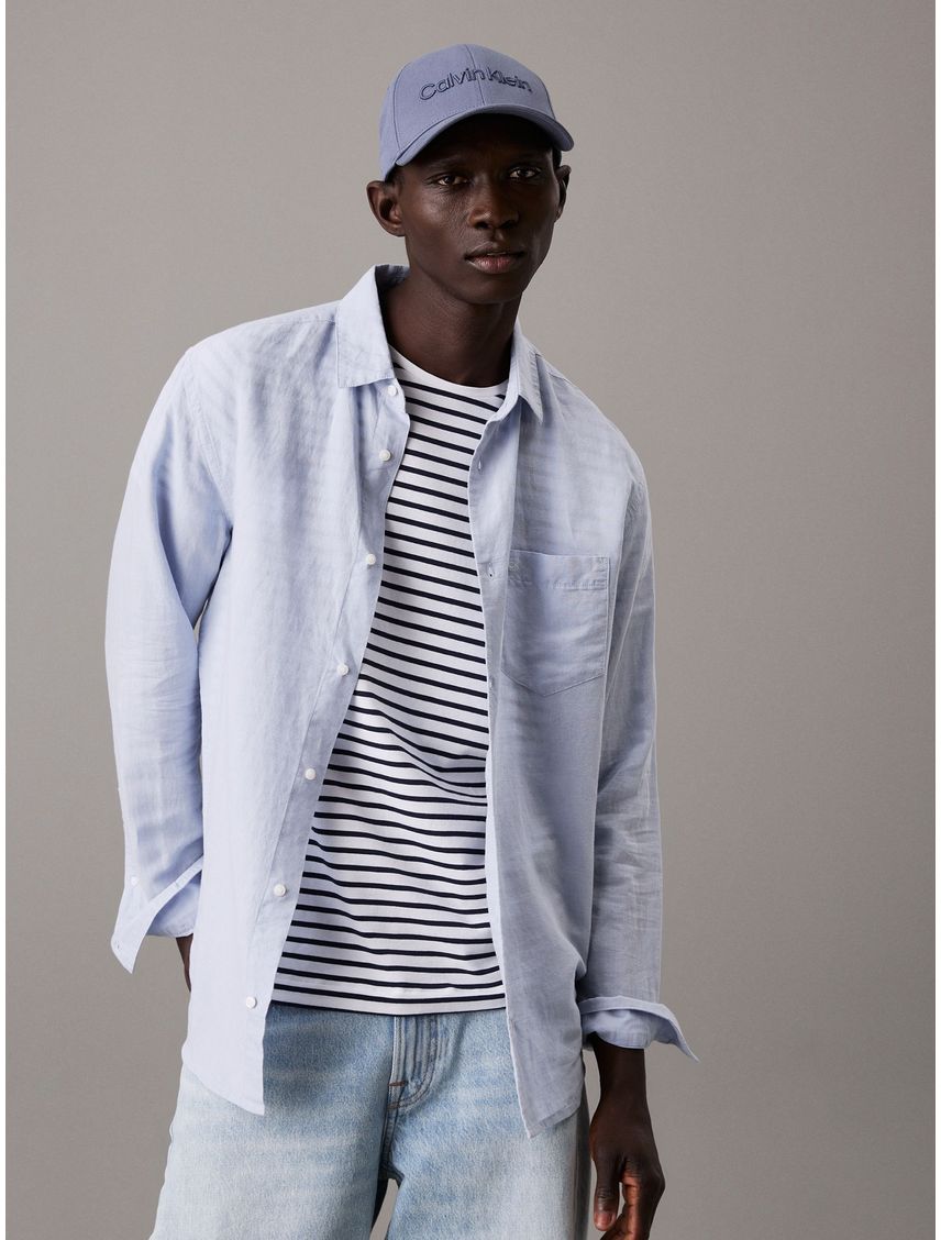 Camisa regular fit de lino y algodón