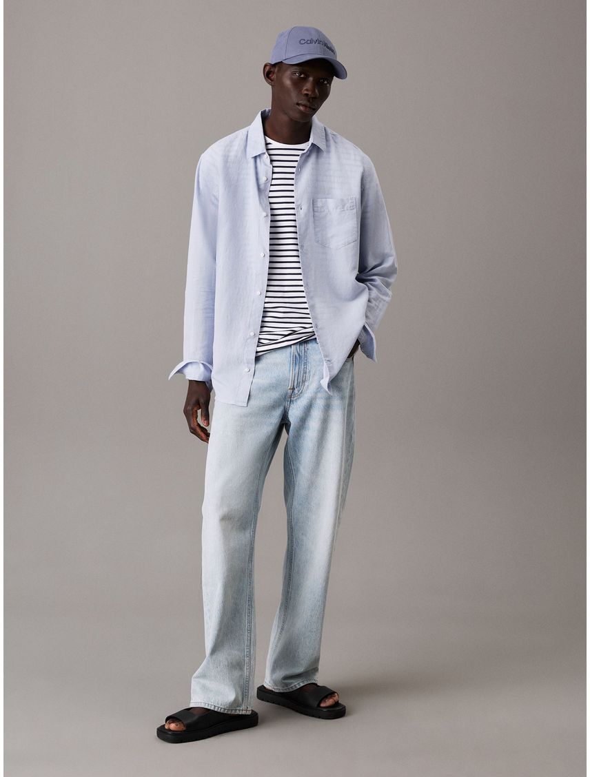 Camisa regular fit de lino y algodón