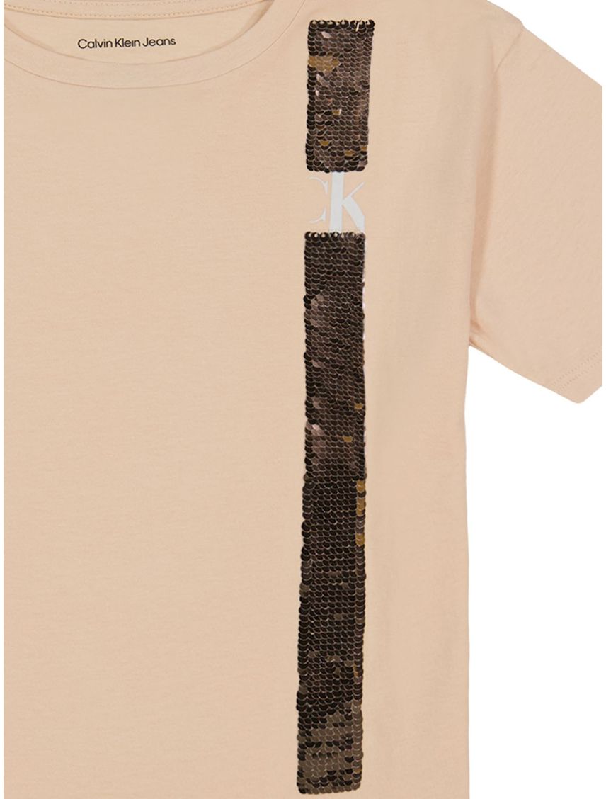 Remera con diseño vertical de lentejuelas para niña