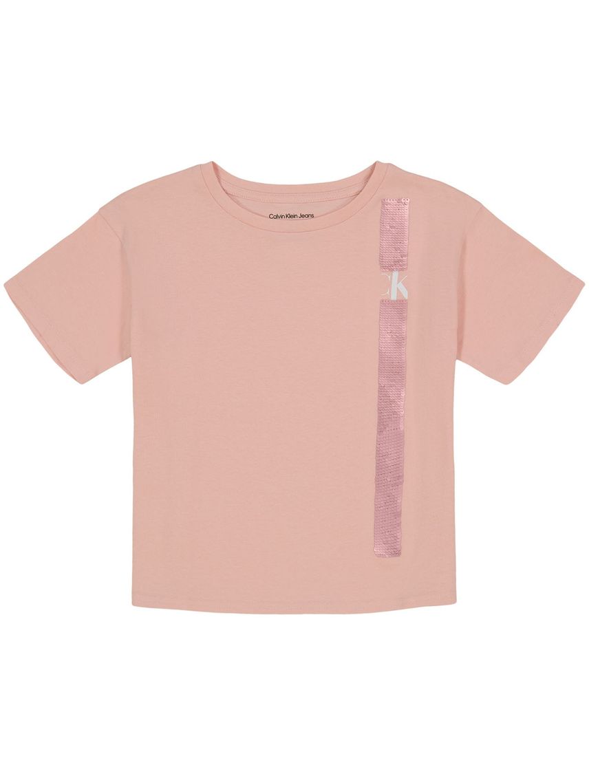 Remera con diseño vertical de lentejuelas para niña