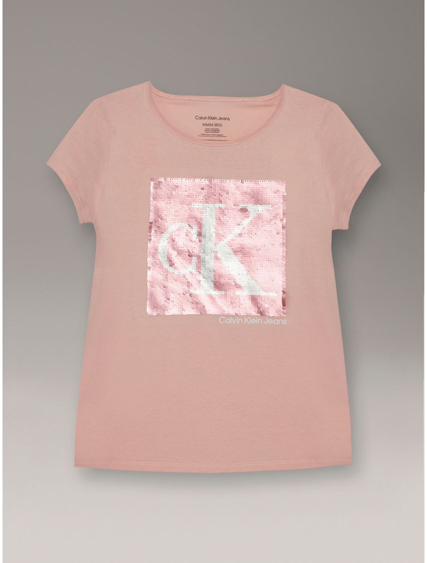 Remera con logotipo de lentejuelas para niña