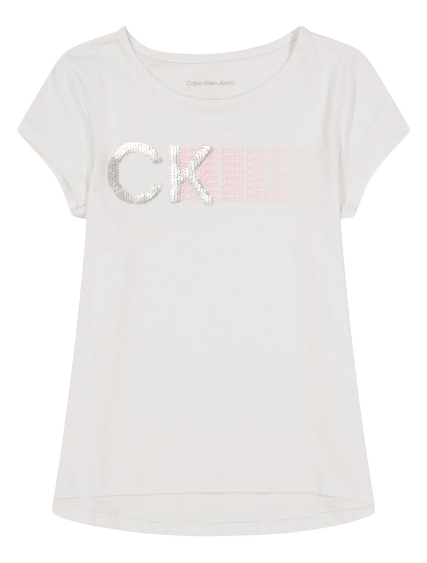 Remera con logotipo en lentejuelas para niñas