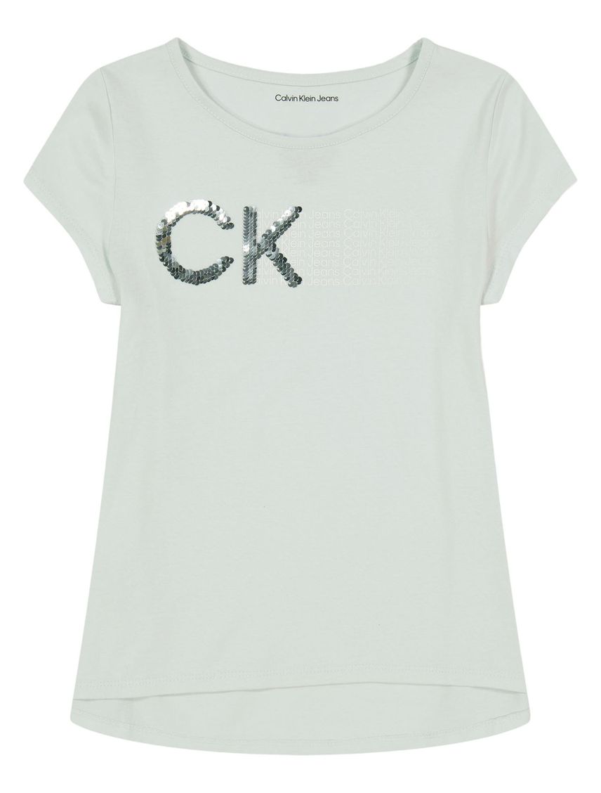 Remera con logotipo en lentejuelas para niñas