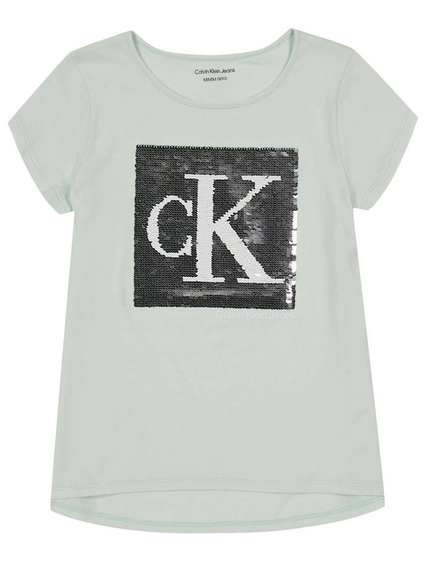 Remera con logotipo de lentejuelas para niña