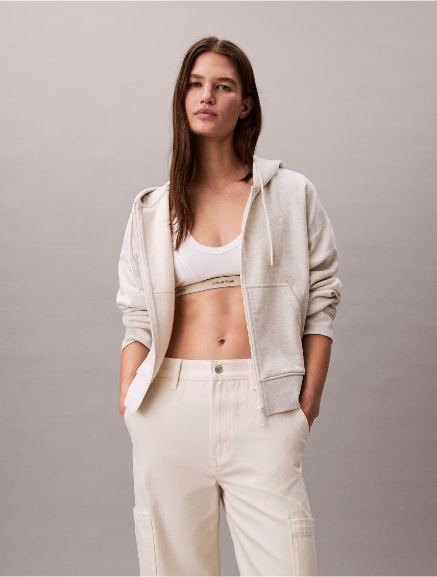 Buzo frizado con capucha y cierre Cropped y Oversize