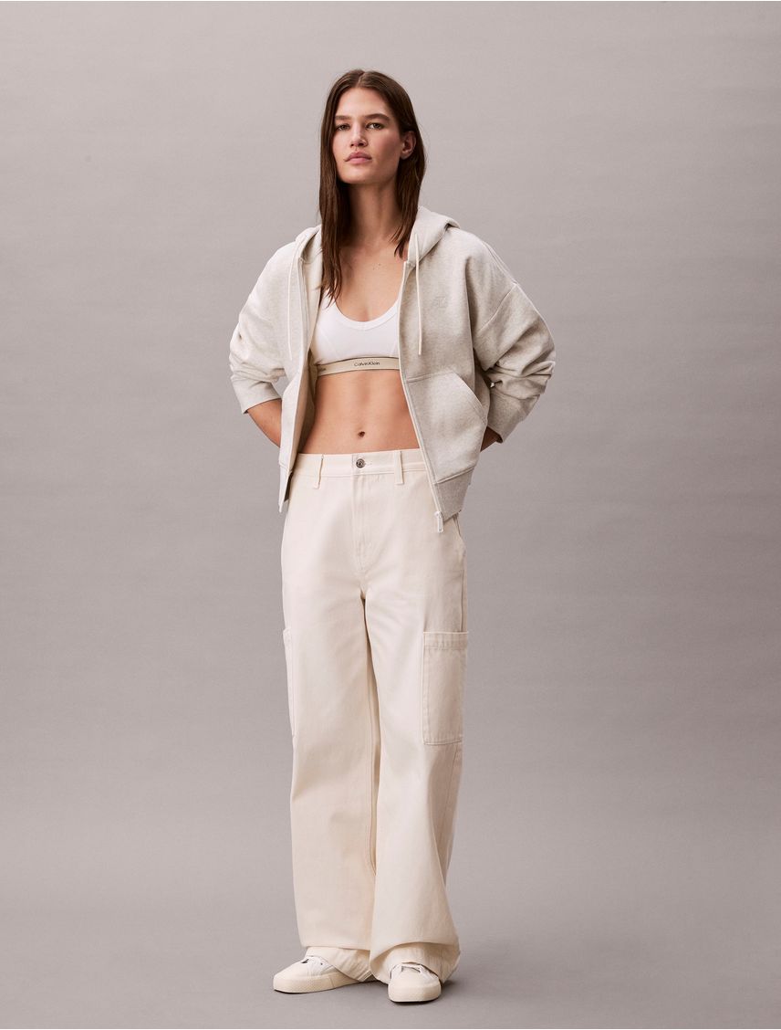 Buzo frizado con capucha y cierre Cropped y Oversize